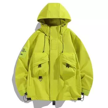 Men s Spring and Autumn Long Sleeve Hooded Waterproof Punching Jacket Solid Color Wearable Jacket 4XL чёрный