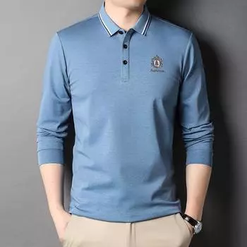 Men s Spring and Autumn New Men s Polo Shirt Fashion Trend Embroidered Lapel Long Sleeve T-shirt M