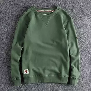 Men s Spring and Autumn Retro Sleeve Sweatshirts Solid Casual Washed Hoodies 3XL