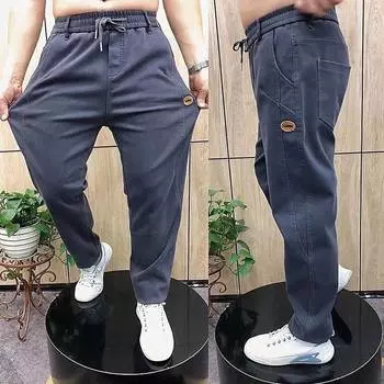 Men s Spring and Fall Thin Section Pants Loose Washed Elastic Straight Comfortable Harlan Pants 38
