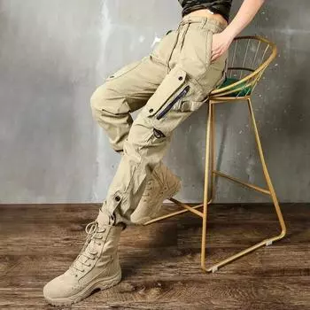 Men s Spring and Summer Personalized Retro Multi-pocket Overalls Pants 5XL чёрный