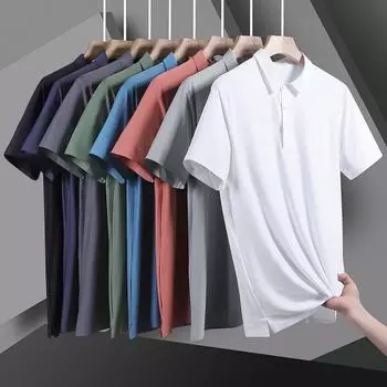 Men s Spring and Summer Solid Color Business Polo Shirt Lapel Ice Silk Short-sleeved Shirt Casual Non-marking Summer Shirt L