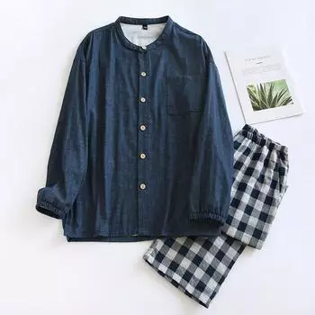 Men s Spring Cotton Home Clothes Long Sleeved Pajamas Outside Spring Autumn XXL серый