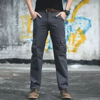 Men s Spring Solid Color Casual Work Pants Outdoor Multi-Pocket Sweatpants 40 чёрный