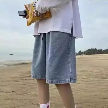 Men s Straight-Leg Denim Shorts Summer Thin Version Loose-Fit Mid-Length Wide-Leg Casual Five-Piece Pants XXXL синий