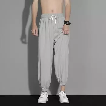 Men s Summer Ice Silk Straight-Leg Casual Trousers - Versatile, Lightweight, Nine-Point Sports Pants XL