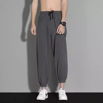 Men s Summer Ice Silk Straight-Leg Casual Trousers - Versatile, Lightweight, Nine-Point Sports Pants 4XL