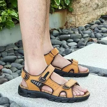 Men s Summer Leather Sandals: Thick Sole, Open Toe, Large Size, Soft Bottom, Fashionable Outdoor Casual Beach Shoes 43
