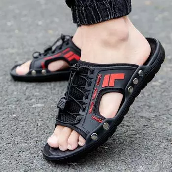Men s Summer Stitching Upper Beach Shoes New Soft Bottom Cool Breathable Non-slip Casual Sandals Comfortable Outdoor Slippers 39 чёрный