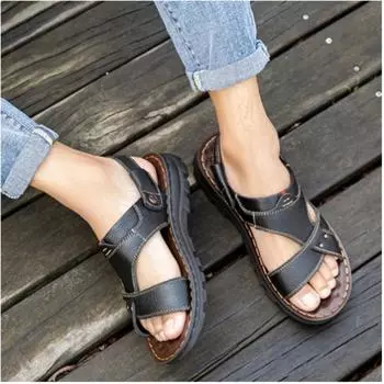 Men s Summer Thick Bottom Non-slip Beach Shoes Casual PU Leather Breathable Sandals 44