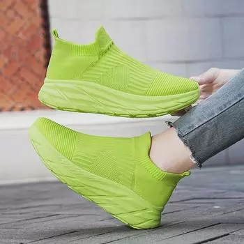 Men s Summer Thick-Soled Breathable Mesh Casual Running Shoes with Flying Woven Socks Design 36