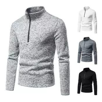 Men s Sweater Placket Zipper Design Solid Color Turtleneck Bottoming Shirt Jacket Men S белый