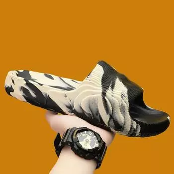 Men s Thick Bottom Slippers Indoor Home New Bathroom Anti Slip Soft Sole Slippers Outdoor Fashion Camouflage EVA Beach Slippers 35-36 чёрный