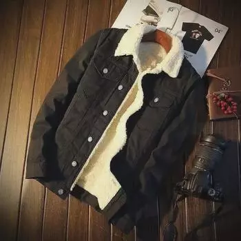 Men s Thick Warm Lambskin Denim Jacket - Winter Plus Velvet, Loose Fit, Large Size S