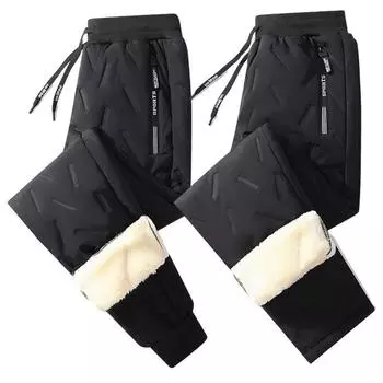 Men s Thick Windproof Plush Snow Pants: Autumn/Winter Straight-Leg Trousers with Cotton and Lambskin. 4XL [165-179 lbs]