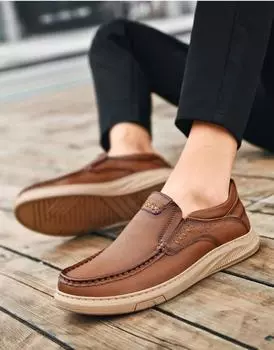 Men s Top Layer Cowhide Leather Shoes Spring Summer Casual Men s Shoes Soft Sole Comfortable Genuine Leather Men s Driving Shoes 37 чёрный