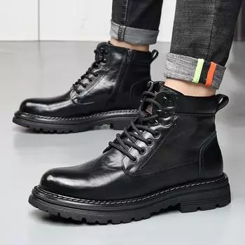 Men s Top Layer Cowhide Martin Boots – British Style, Plus Velvet Warm, Genuine Leather, High Top, Autumn/Winter. 41