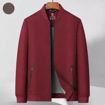 Men s trendy jacket men s autumn new baseball collar solid color zipper dad baseball uniform business casual jacket for men M