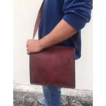 Men s (Vintage) Brown Leather Full Flap Messenger Laptop Satchel Shoulder Bag 11 x 9 x 3 in