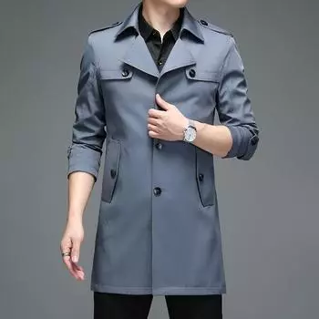 Men s windbreaker mid-length mulberry silk spring and autumn thin business casual middle-aged dad jacket 170