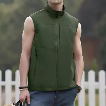 Men s Windproof Lightweight Golf Vest Outerwear With Pockets, Softshell Sleeveless Jacket For Running Hiking Sports L армия зеленый