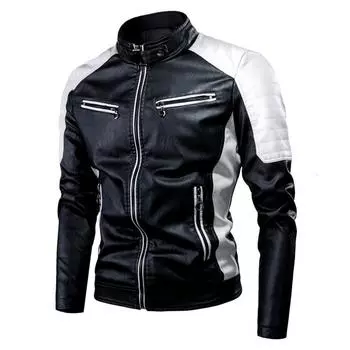 Men s Winter Casual Motorcycle Splicing Fleece Leather Jacket Men s Fashion Motorcycle Vintage Warm Leather Jacket S красный