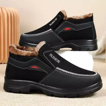 Men s Winter Cotton Boots Retro Thick-soled Non-slip Soft-soled Cloth Shoes Fashion Plus Velvet Warm Men Snow Ankle Boots 2025 39 чёрный
