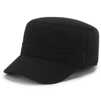 Men s Winter Flat Top Hat Velvet Thick Cap Outdoor Warm Ear Protection Hat for Middle-Aged and Elderly чёрный