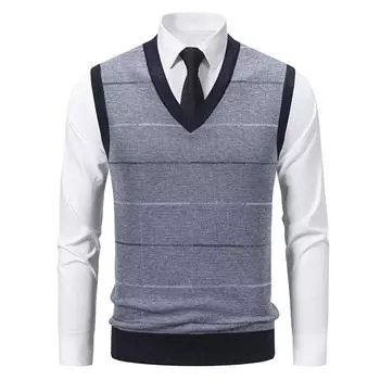Men s Winter Fleece-Lined Plaid Vest, Pullover, Loose-Fitting Men s Sleeveless Sweater Vest XXL