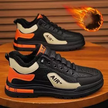 Men s Winter Low-top Padded Thickened Warm Snow Boots Colorblocking Casual Lace-up Shoes 44