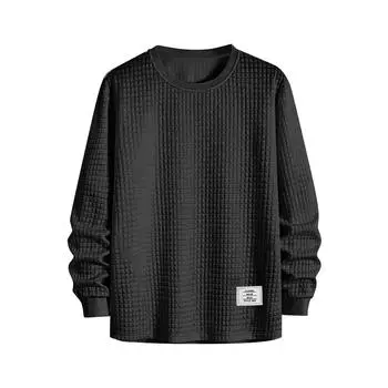 Men s Winter Solid Color Textured Round Neck Sweatshirt Hoodie Men s Sports Large Size Casual Round Neck Sweatshirt M чёрный