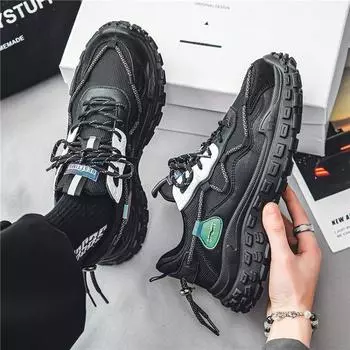 Men s Winter Sports Shoes with Breathable Mesh All-Season Thick Soles Non-Slip Runnin 40 чёрный