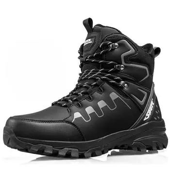 Men s Winter Warm Snow Boots With Fur Lined Outdoor Anti-Slip Waterproof Walking Ankle Booties for Male Comfortable Hiking Mid-Calf Boots Shoes 40