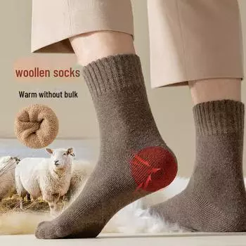 Men s Wool Socks - Thick Fleece for Autumn/Winter, Solid Color, Mid-Tube, Warm Cashmere. One Size хаки