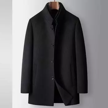 Men s Woolen Coat Autumn and Winter Mink Stand-up Collar Middle-aged Business Removal Rabbit Fur Liner Wool Warm Jacket 170 темно-синий