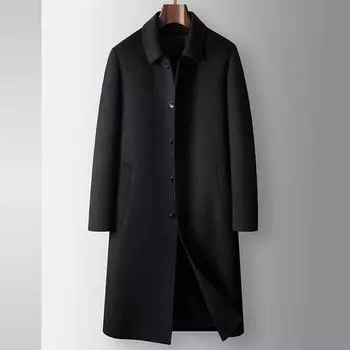 Men s Woolen Coat Autumn and Winter Knee Long Middle-aged Business Administrative Lapel Off Rabbit Hair Gall Jacket 170