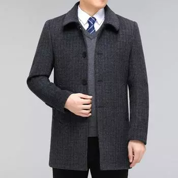 Men s woolen woolen coat mid-length down liner thickened middle-aged dad jacket winter cashmere top 170