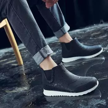 Men s Work Safety Shoes Men s Rain Boots Non-slip Water Shoe Mid-calf Boots Waterproof Rubber Shoes Fishing Shoes Autumn Boots 36 черный белый