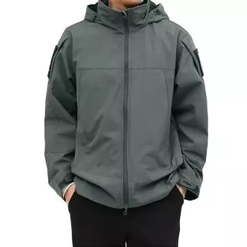Men s Workwear Casual Loose Zipper Pocket Waterproof Warm Long Sleeve Hooded Jacket M
