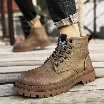 Men Shoe Leather Men s High Top Shoes Classic Motorcycle Boots Riding Mid-Calf Ankle Boots Leisure Walk Non-Slip Man Basic Boots 38