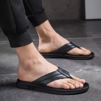 Men Shoes Summer Men Fashion Trend Flip Flops Home Slippers Non-Slip Beach Sewing Cool Student Clip Outside Slides Luxury Brand 38 чёрный