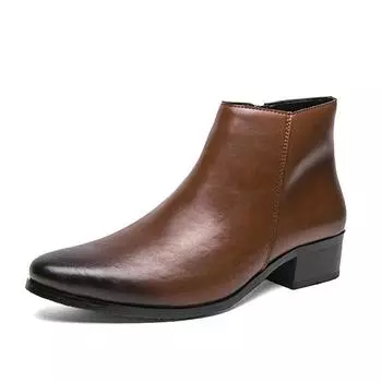Men Side Zipper Chelsea Boots Spring Men Boots Soft Leather Elastic Strap Ankle Boots Business Formal Business Casual Man Shoes 37 чёрный