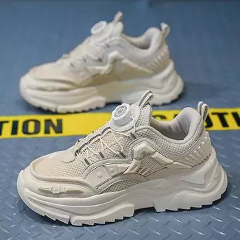 Men Sneakers Casual Trendy Portable Rotating Buckle Walking Shoes Comfortable Mesh Breathable Thick Bottom Soft Sports Shoes Men 39 серый
