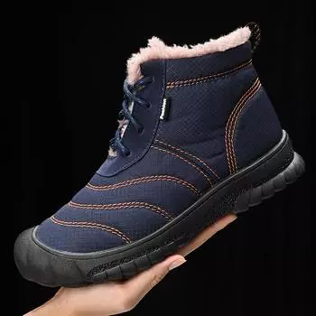 Men Snow Boots Leather Casual Platform Boots Autumn Winter Plush Fashion Comfortable Mens Black Shoes Ankle Botas De Hombre 38 чёрный