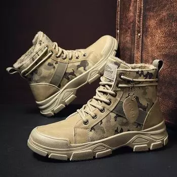 Men Snow Boots Winter Warm Lace-up New Men Ankle Boots Fashion Plush Winter Boots Ankle Camo Boots for Men 39 серый