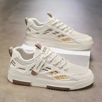 Men Sports Running Shoes Outdoor Walking Soft Casual Sneakers Fashion Designer Leather Sneaker Waterproof Men s Tennis Masculina 41 бежевый