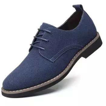 Men Suede Casual Round Toe Lace Up Shoes Fashionable Big Size Leather Shoes for Men 38 синий