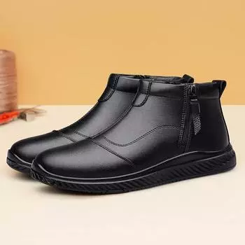 Men winter boots slip on warm plush thickened boots leather shoes non-slip ankle boots coturno masculino men cotton shoes 37