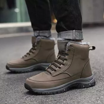 Men Winter Snow Boots For Waterproof Leather Sneakers Super Warm Men s Boots Outdoor Male Hiking Boots Work Shoes Size 39-46 39 чёрный