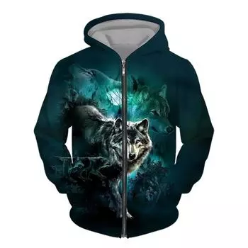 Men Zipper Hoodie Wolf 3D Printed Zipper Hoodie Men s Pullover Fashion Casual Sweater Street Harajuku Clothing Spring and Autumn M